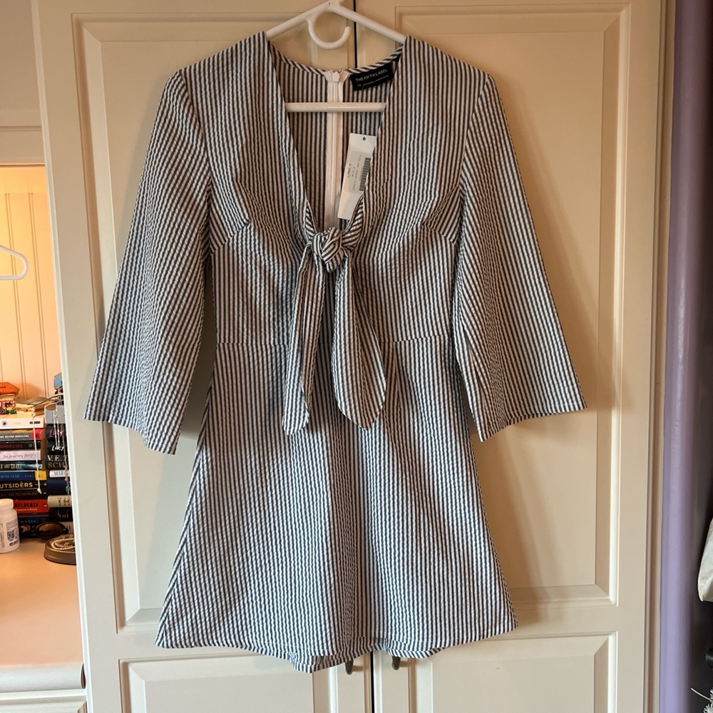 The Fifth Label Black and White Striped Mini Dress with Front Tie